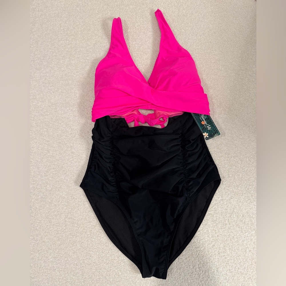 Pink and Black Swimsuit Flattering Swimsuit Large